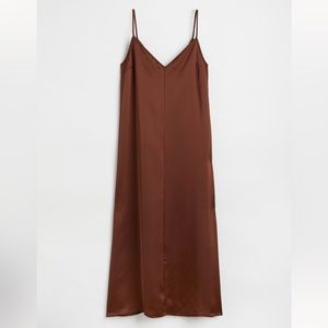H&M Brown Maxi Slip Dress with Spaghetti Straps